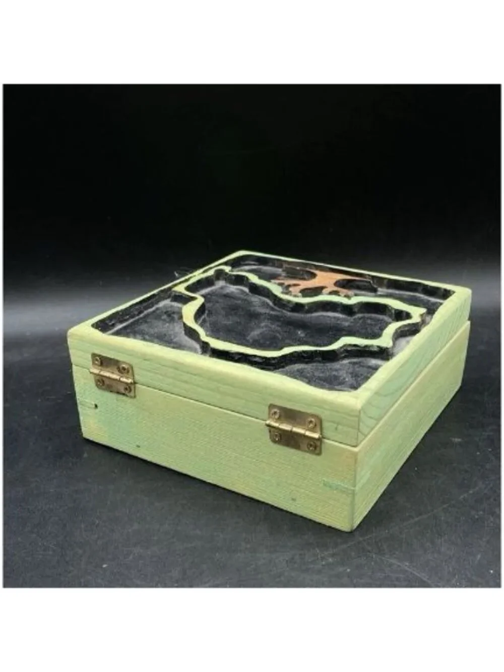 Hand Carved Green Wooden Box Tree of Life Keepsake 6”